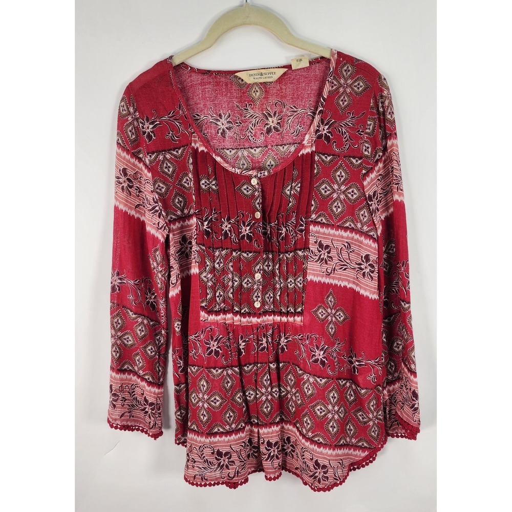 Ralph Lauren Denim & Supply Top Women's S Patchwork Popover Bandana Red